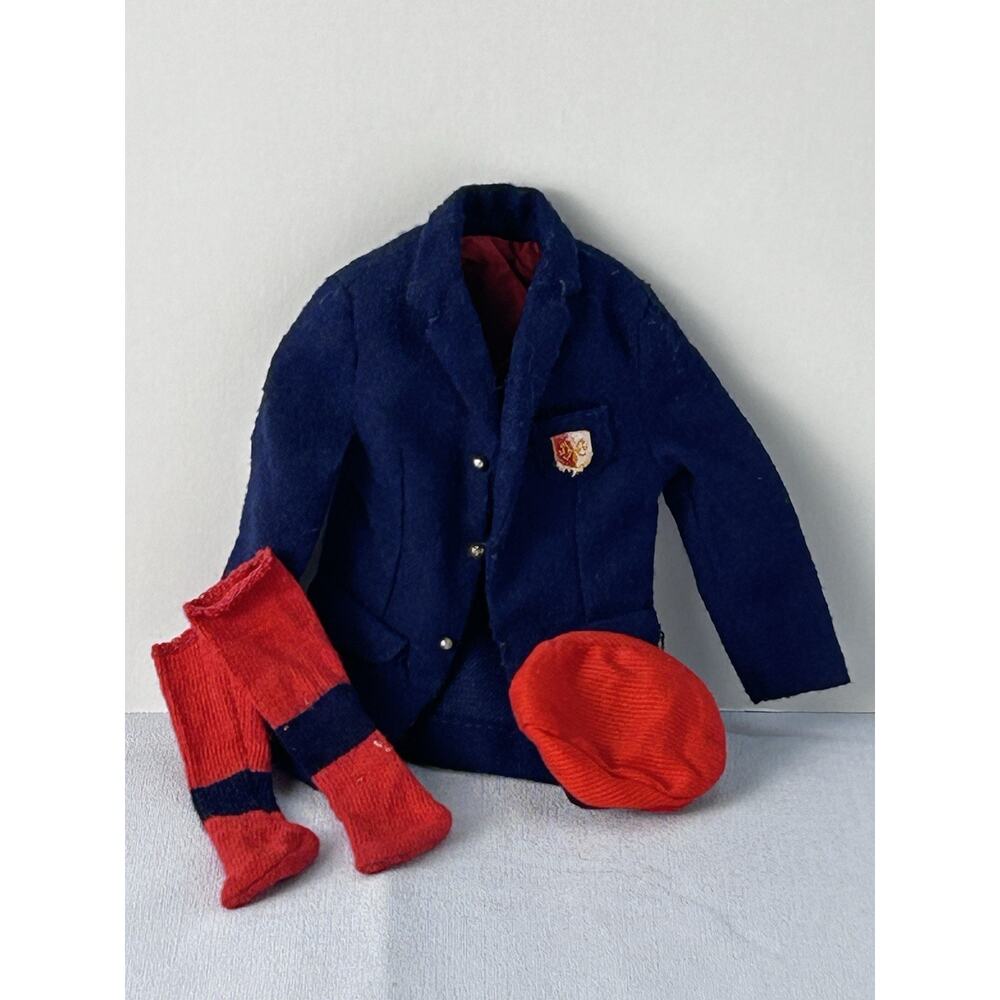 Vintage Ken Doll Outfit Navy Coat Red Socks‎ Hat School Uniform Set